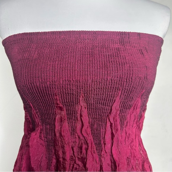 Lapis Convertible Skirt Dress Burgundy Beaded Sequin Whimsigoth Boho Smocked - Picture 6 of 10